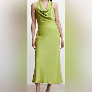 Mango Lime Green Halter Maxi Dress